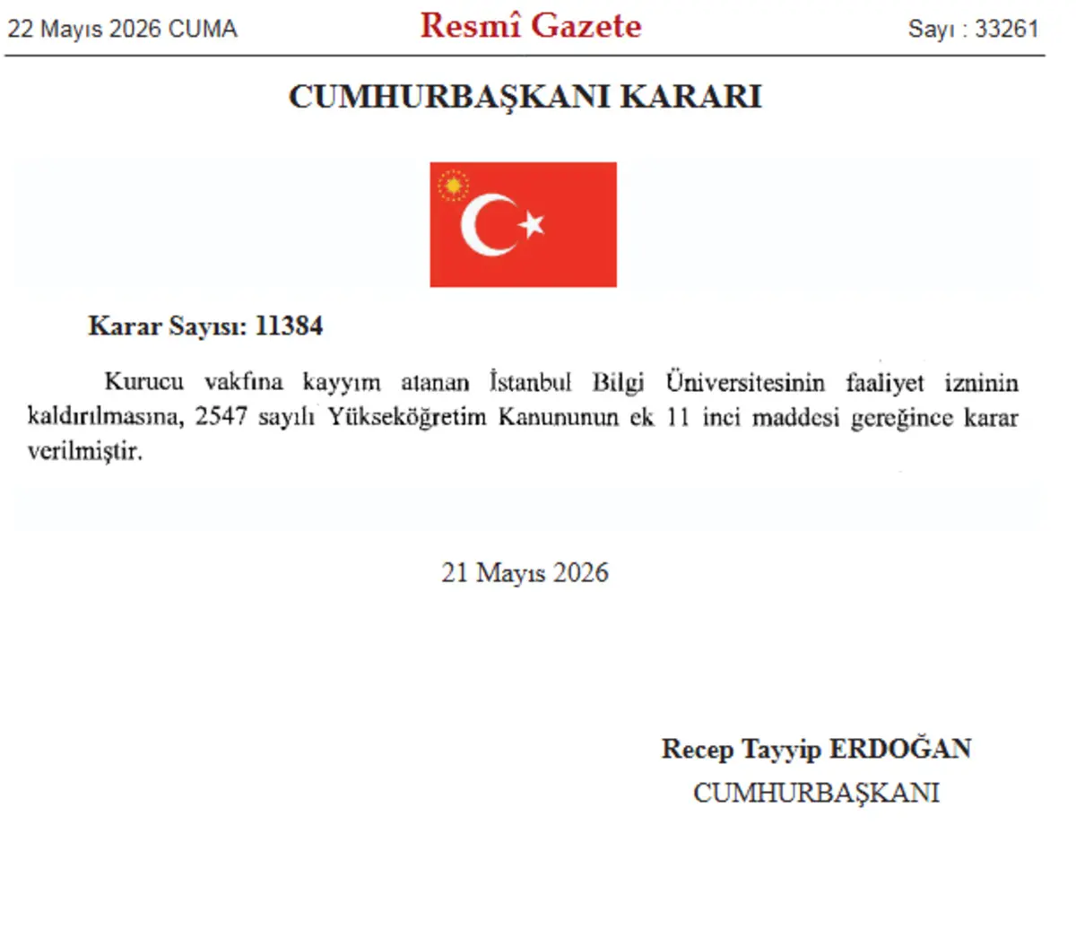 Resmi Gazete de yayımlandı! İstanbul Bilgi Üniversitesi kapatıldı 2
