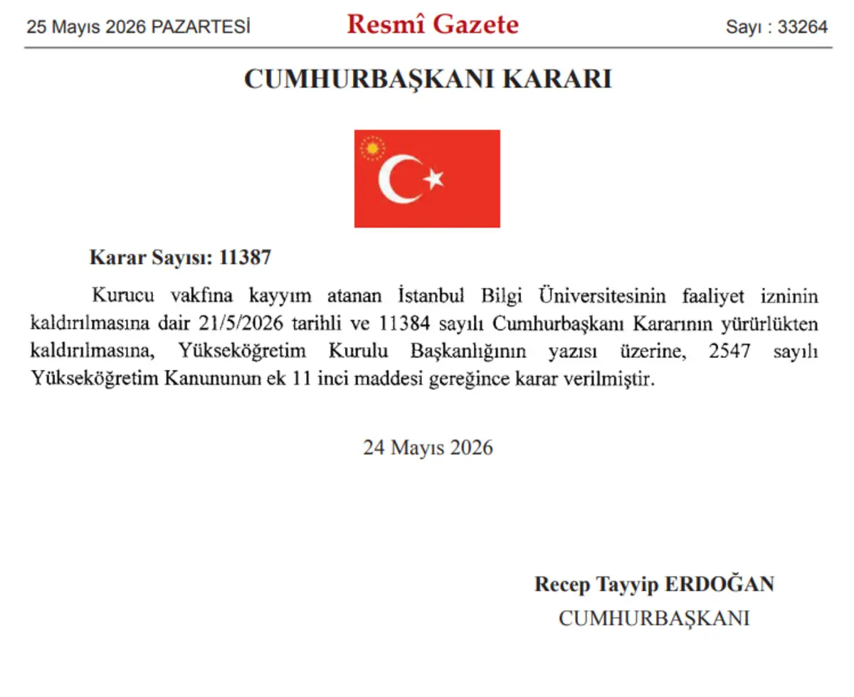 Son Dakika | Resmi Gazete de yayımlandı: İstanbul Bilgi Üniversitesi’nin kapatma kararı iptal edildi 2