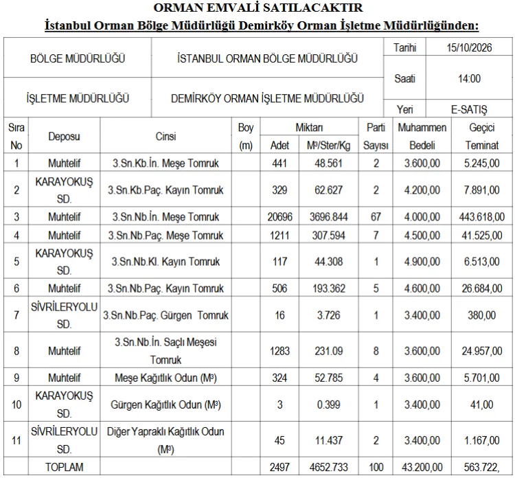 İstanbul’da 100 Parti Orman Ürünü Satışa Çıkıyor