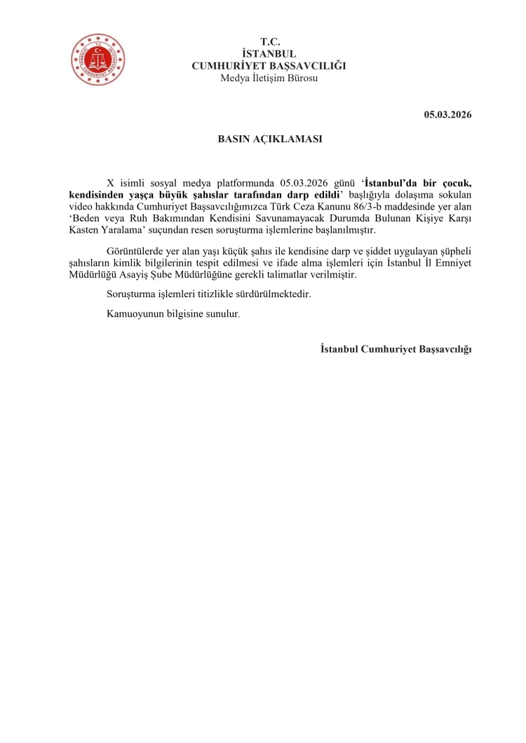 İstanbul’da Çocuğa Darp: Soruşturma Başlatıldı!