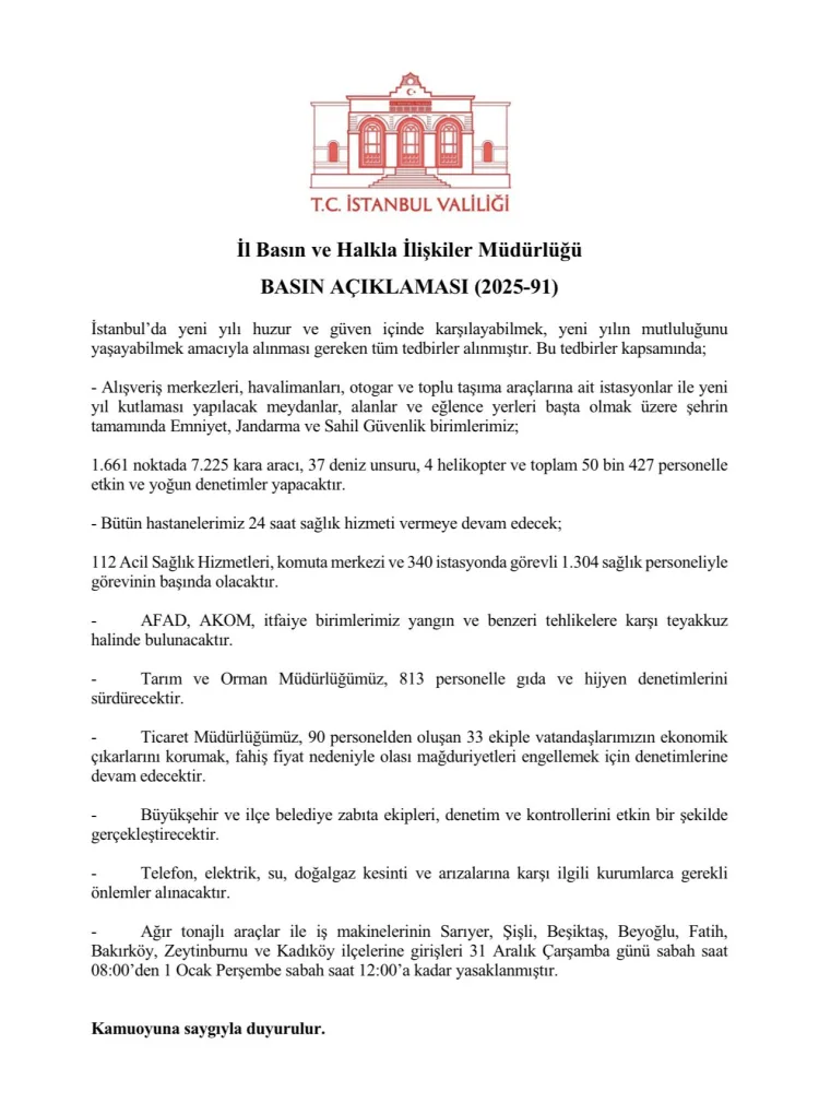 İstanbul’da Yeni Yıl İçin Güvenlik Önlemleri Artıyor