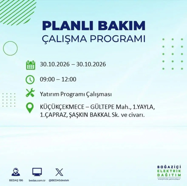 İstanbul'da 12 ilçede elektrik kesintisi! Gece başlıyor, 8 saat sürecek