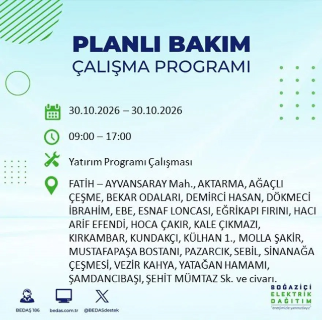 İstanbul'da 12 ilçede elektrik kesintisi! Gece başlıyor, 8 saat sürecek