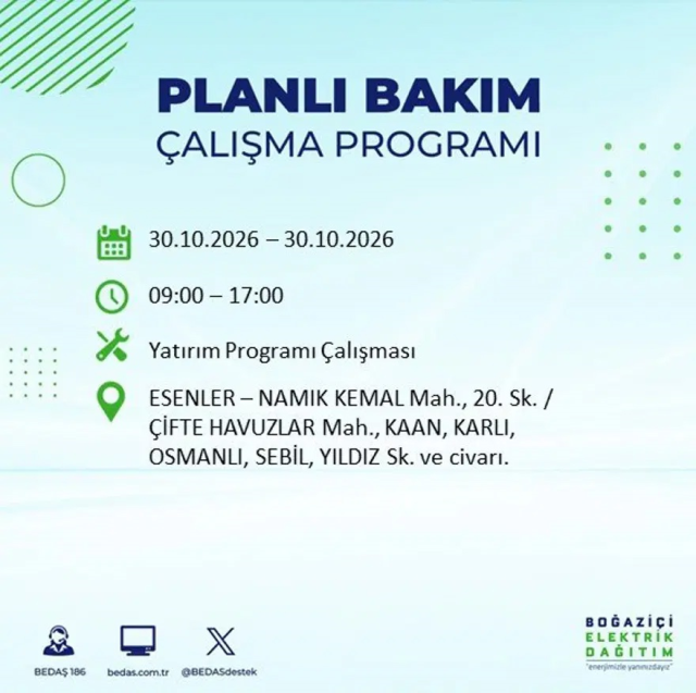 İstanbul'da 12 ilçede elektrik kesintisi! Gece başlıyor, 8 saat sürecek
