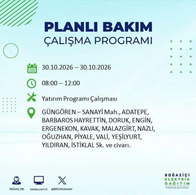 İstanbul'da 12 ilçede elektrik kesintisi! Gece başlıyor, 8 saat sürecek