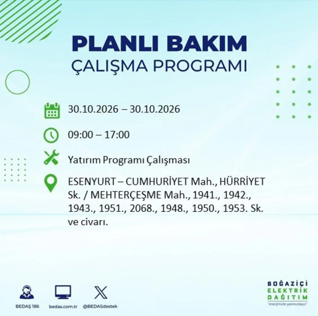 İstanbul'da 12 ilçede elektrik kesintisi! Gece başlıyor, 8 saat sürecek