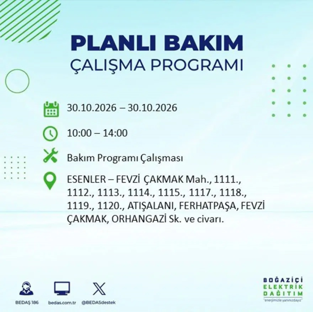 İstanbul'da 12 ilçede elektrik kesintisi! Gece başlıyor, 8 saat sürecek