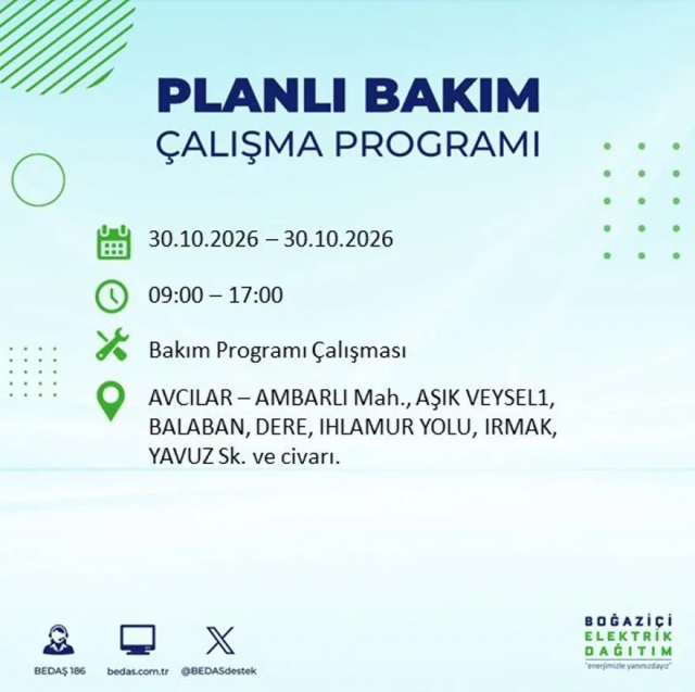 İstanbul'da 12 ilçede elektrik kesintisi! Gece başlıyor, 8 saat sürecek