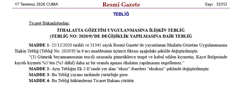 İthalatta Tolerans: Değişiklik Resmi Gazete’de!