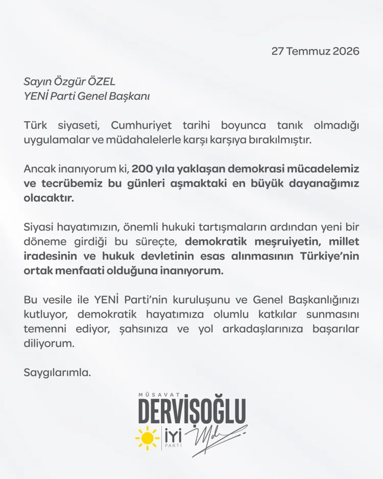 İYİ Parti’den YENİ Parti’ye Kutlama Mesajı!