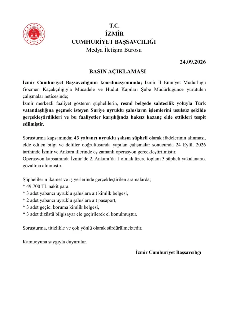 İzmir’de Sahte Belgelerle Vatandaşlık Operasyonu!