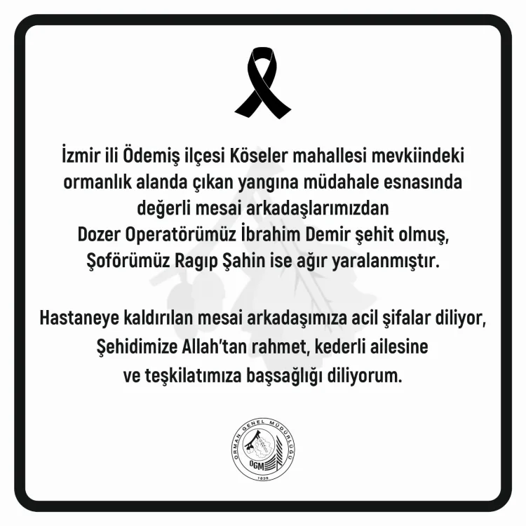 İzmir’deki Yangında Orman İşçisi Şehit Oldu