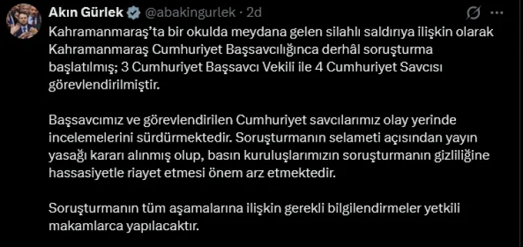 Kahramanmaraş’ta Okulda Silahlı Saldırı: 4 Ölü!