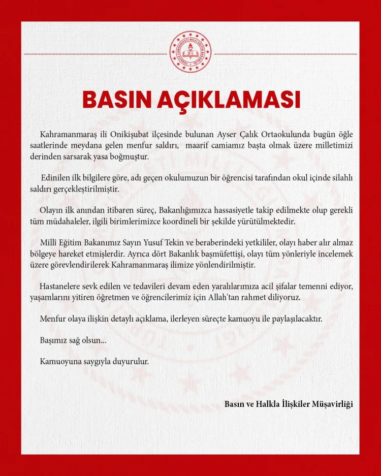 Kahramanmaraş’ta Okulda Silahlı Saldırı Şoku!