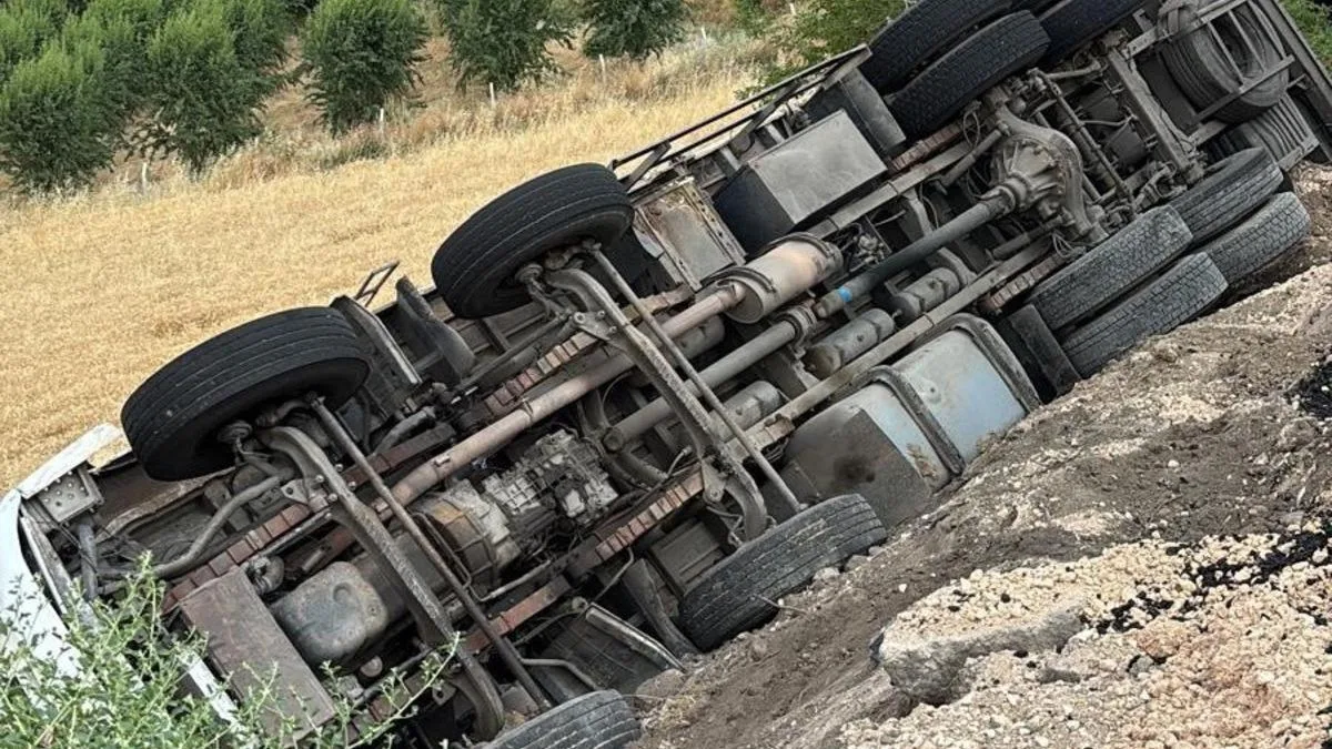 Kamyon Devrildi, Arpa Tarlasına Saçıldı!