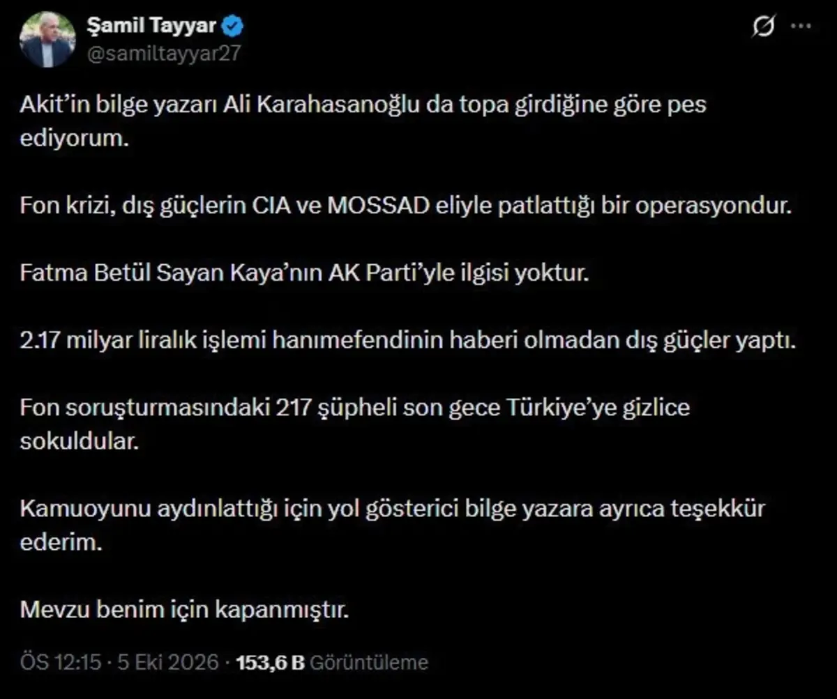 Fon krizinde dikkat çeken polemik! Şamil Tayyar Akit yazarını tiye aldı: