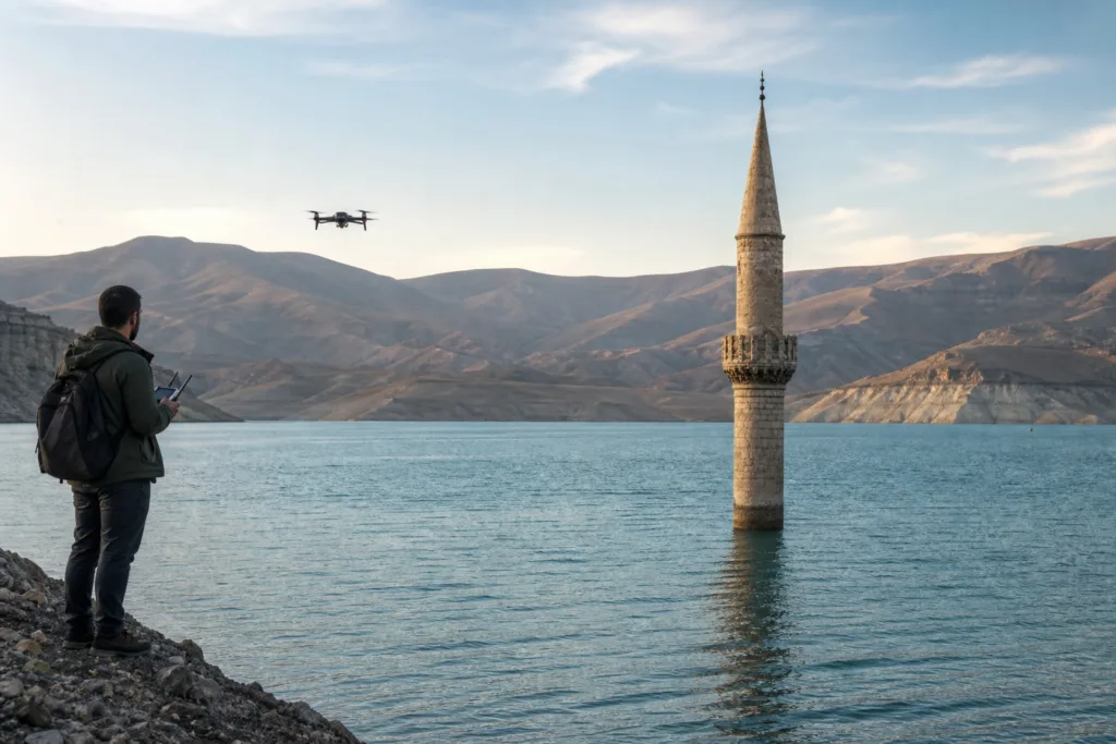 Karakaya Barajı’ndaki Yalnız Minare Su Altında Kaldı
