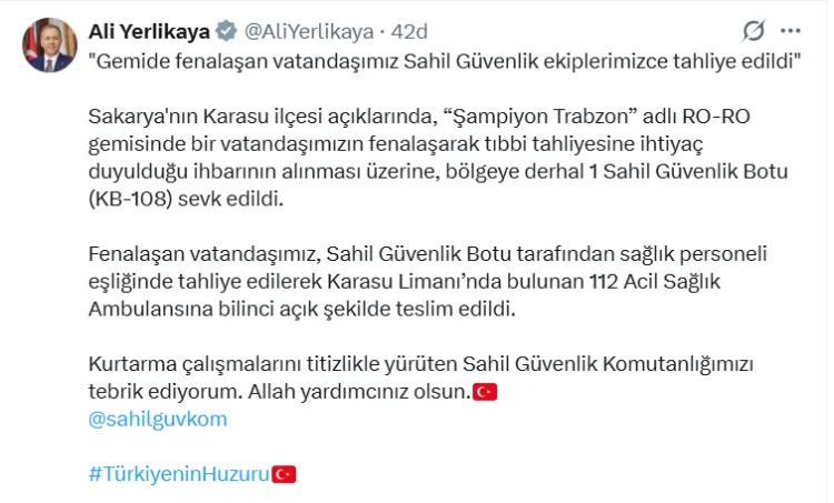 Karasu’da Gemide Fenalaşan Vatandaşa Kurtarma