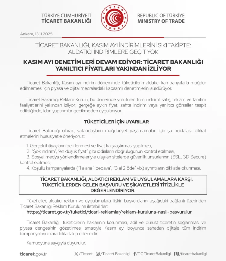 Kasım İndirimleri: Bakanlıktan Yoğun Denetim!