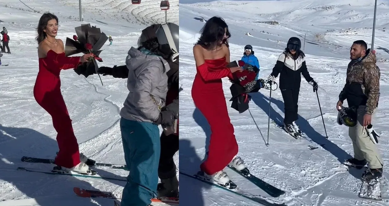 Kayak Pistinde Gül Dağıtan Öğrenci Dikkat Çekti!