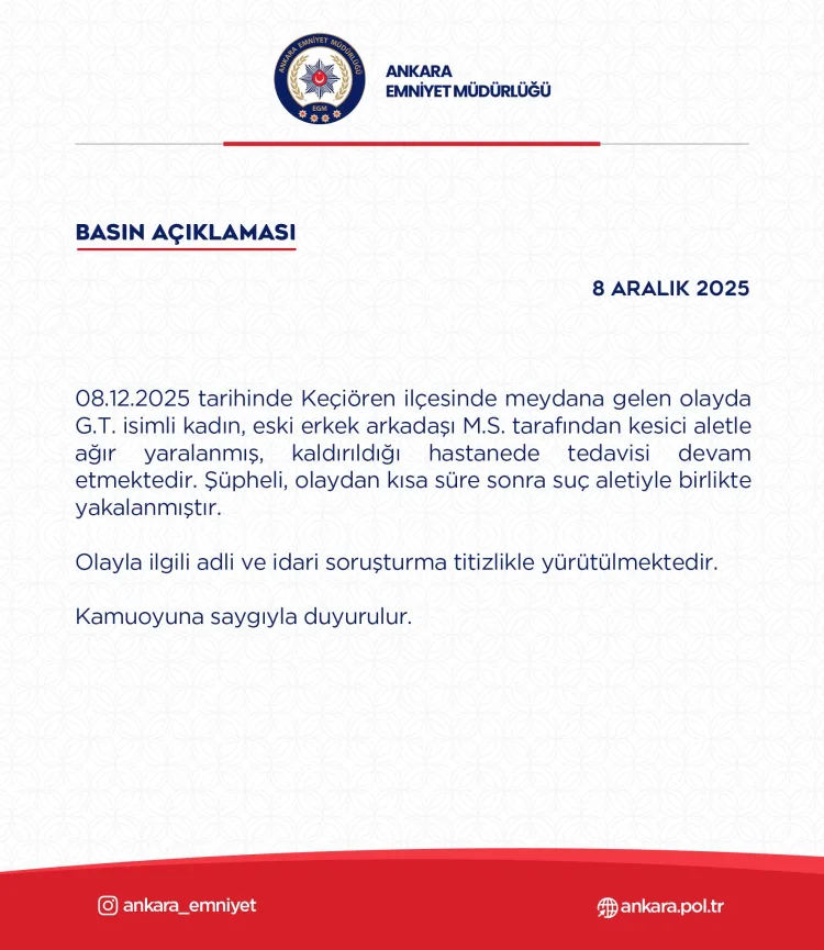 Keçiören’de Eski Sevgili Dehşeti: Kadın Yaralandı