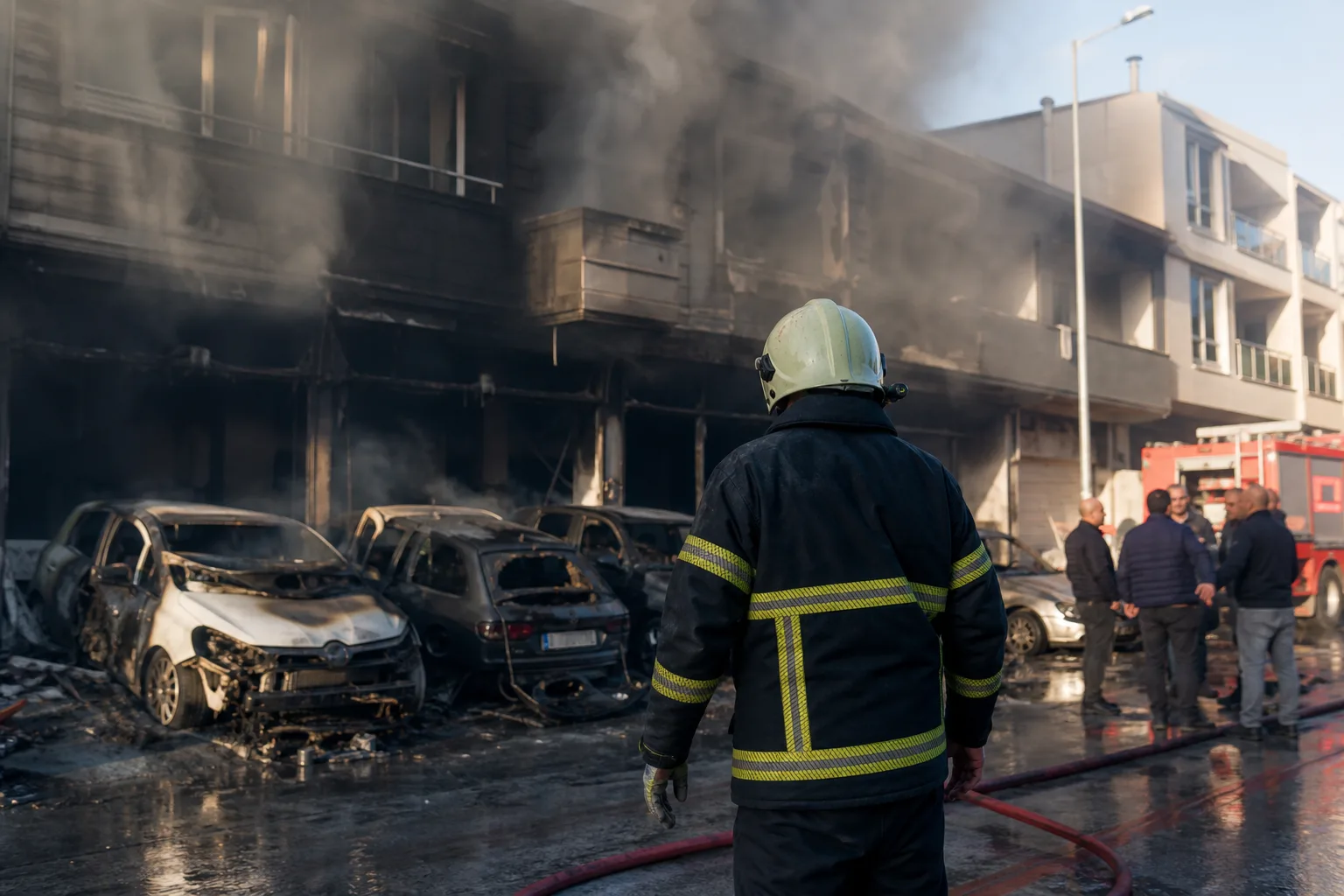 Kepez’de oto galeride yangın; apartmanda hasar ve araçlar zayiat