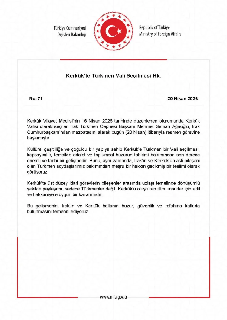 Kerkük’te Türkmen Valilik Tarihi Gelişme!