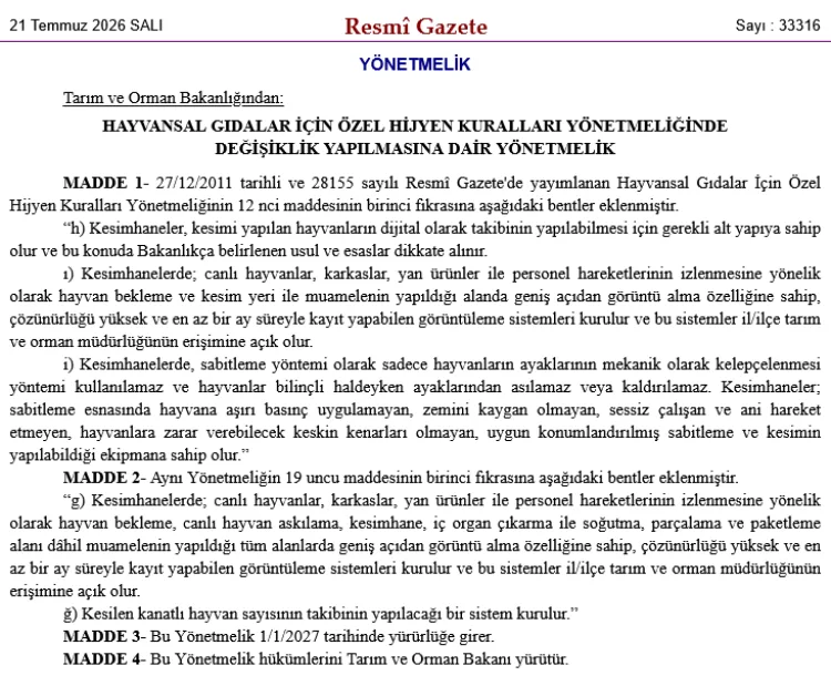 Kesimhanelerde Yeni Hijyen ve Refah Kuralları!