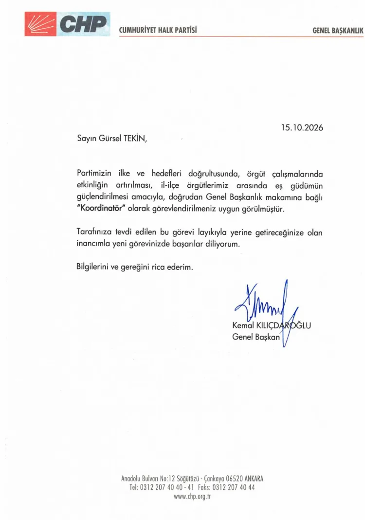 Kılıçdaroğlu’ndan Gürsel Tekin’e Yeni Görev!