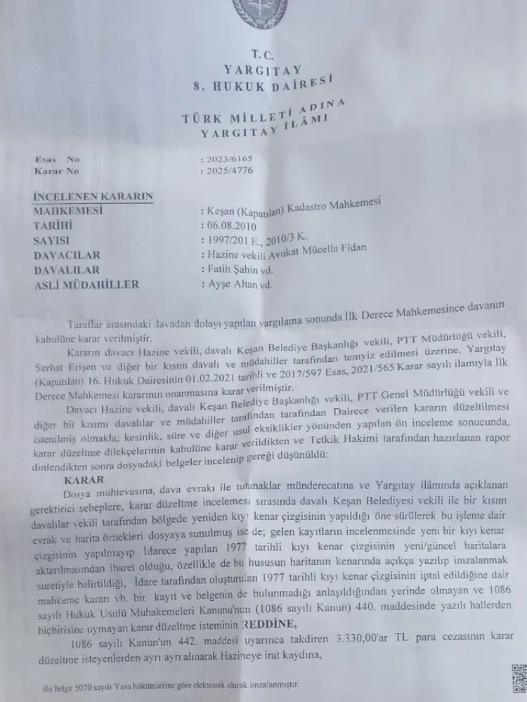 Kıyı Kenar Çizgisi Davasında Çelişkili Yargıtay Kararı
