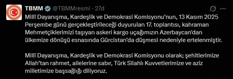 Komisyonun Toplantısı Uçak Kazası Nedeniyle Ertelendi