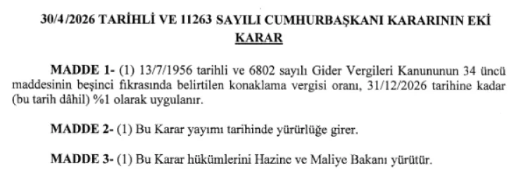 Konaklama Vergisi Oranı 2026’ya Kadar İndirildi!