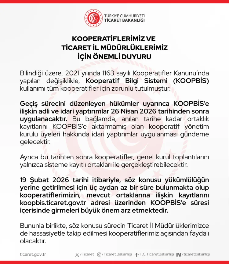 Kooperatifler için KOOPBİS Zorunluluğu!