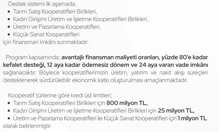 Kooperatiflere 4,5 Milyar TL Kredi Desteği!