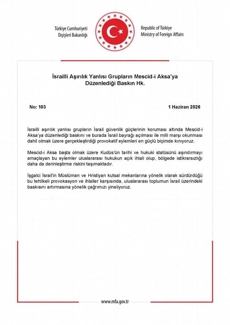 Kudüs’te Mescid-i Aksa Baskınlarına Kınama