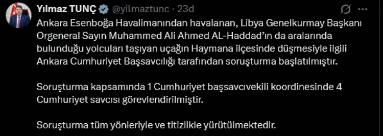 Libya Genelkurmay Başkanı’nın Uçak Kazası Soruşturması