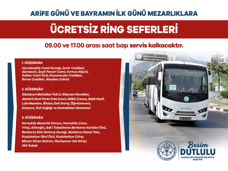 Manisa’da Bayramda Mezarlıklara Ücretsiz Ulaşım
