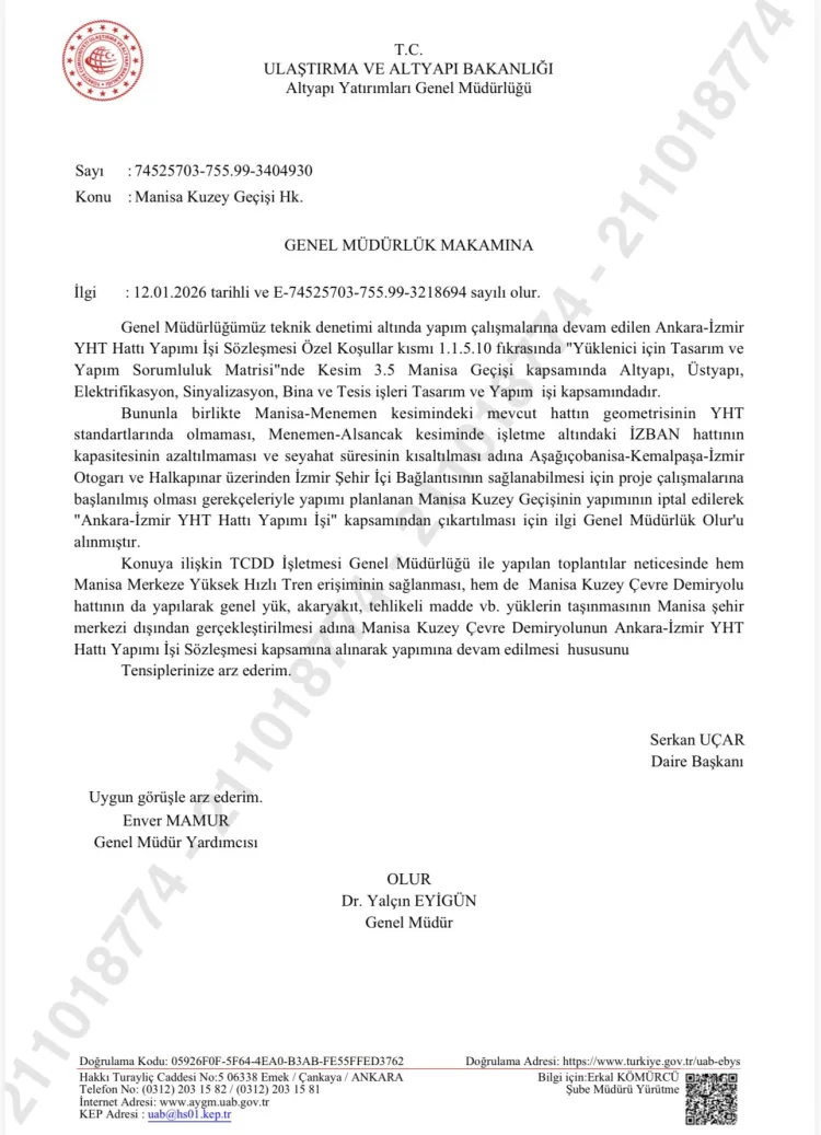 Manisa’ya Yüksek Hızlı Tren Müjdesi!
