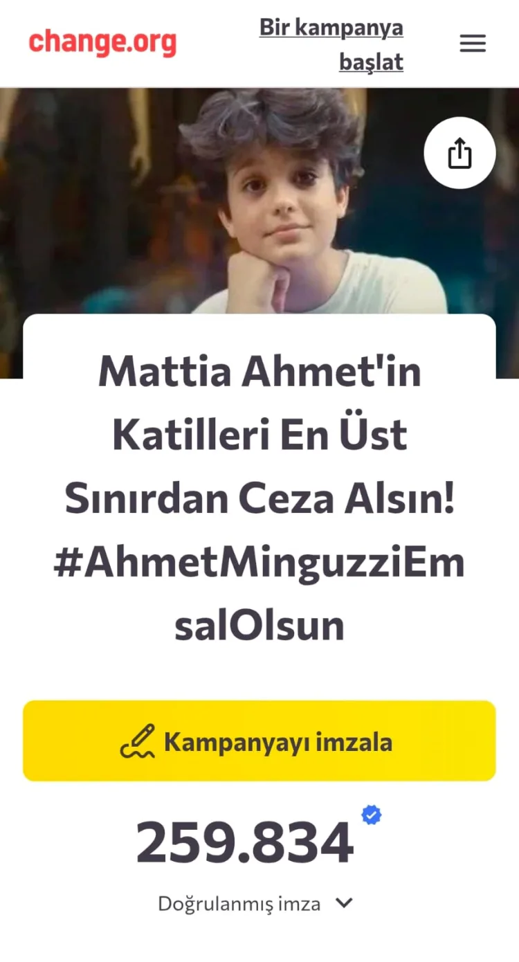 Mattia Ahmet İçin 260 Bin İmza: Adalet Çağrısı!