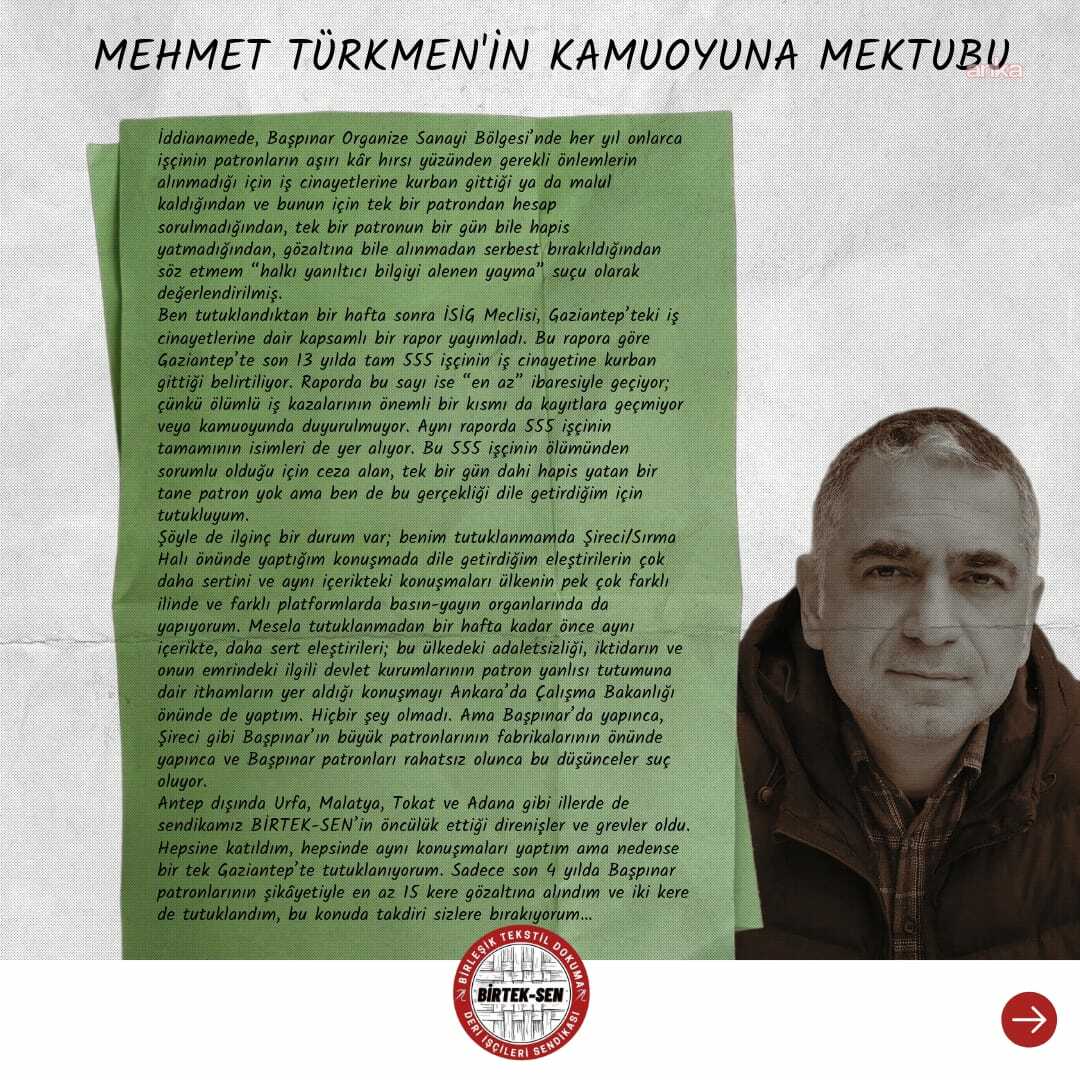 Mehmet Türkmen: ‘Patronlar İşçilerin Haklarına Çöktü’