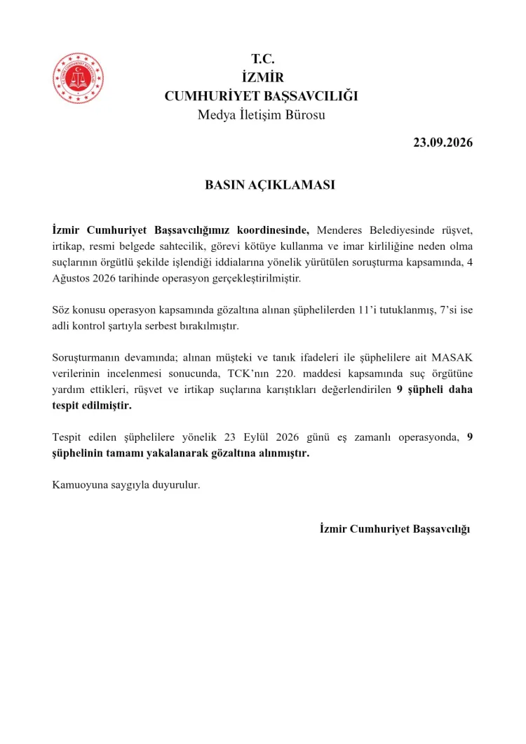 Menderes’te Rüşvet Soruşturmasında 9 Gözaltı Daha!