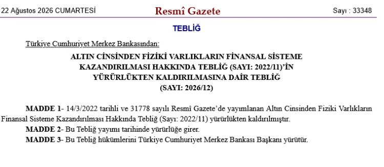 Merkez Bankası’ndan Altın Düzenlemesine Son!