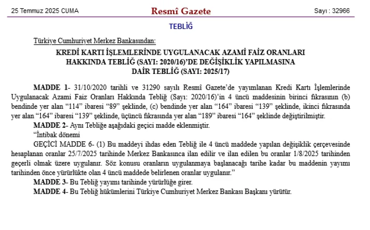 Merkez Bankası’ndan Kredi Kartı Faizlerine İndirim