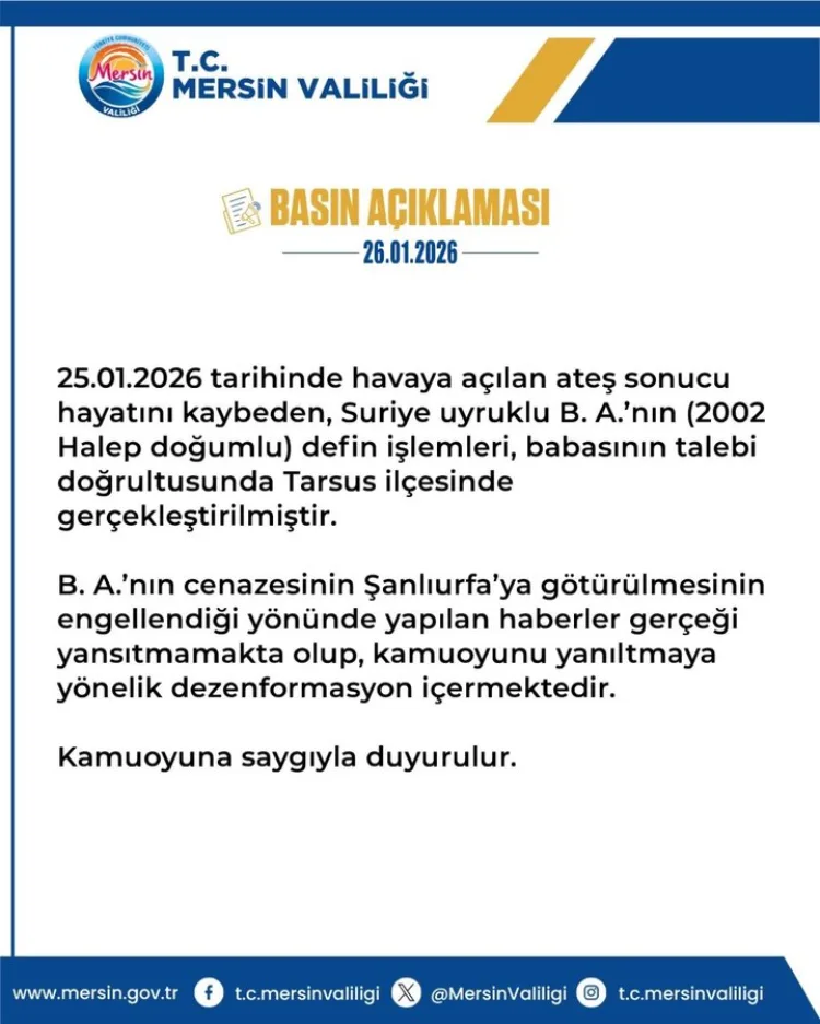 Mersin Valiliği’nden Cenaze İddialarına Yanıt!