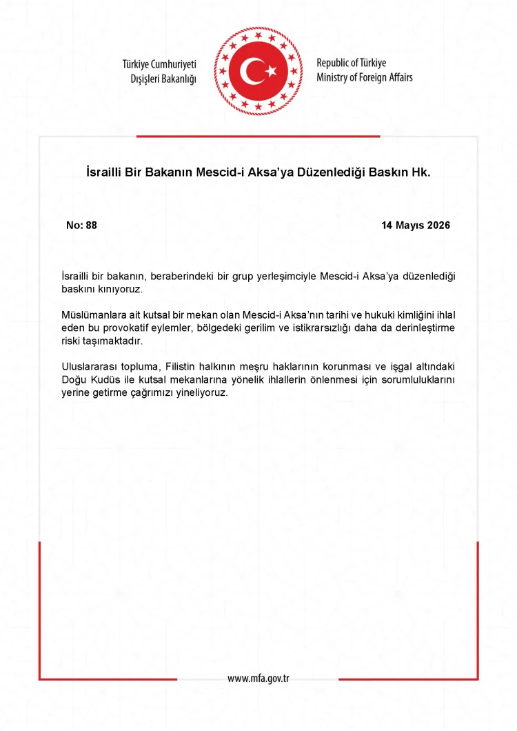 Mescid-i Aksa’ya Baskın: Türkiye’den Sert Tepki
