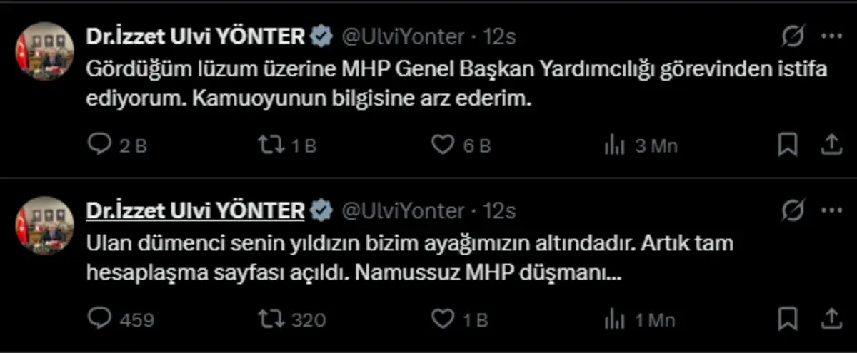 MHP de neler oluyor? İzzet Ulvi Yönter istifa etti, manidar tweetler geldi! Eyüp Yıldız, Oktay Saral... 2