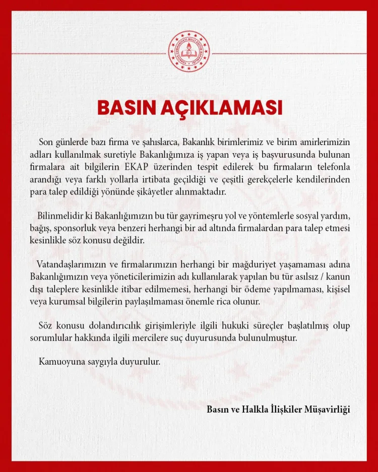 Milli Eğitim Bakanlığı’ndan Dolandırıcılık Uyarısı!
