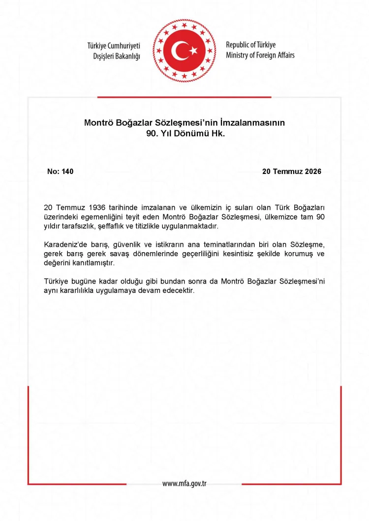 Montrö Sözleşmesi’nde 90 Yıl: Kararlılık Vurgusu