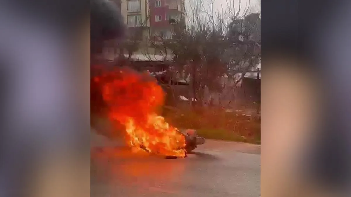 Motosiklet Alev Alev Yandı, Can Kaybı Yok!