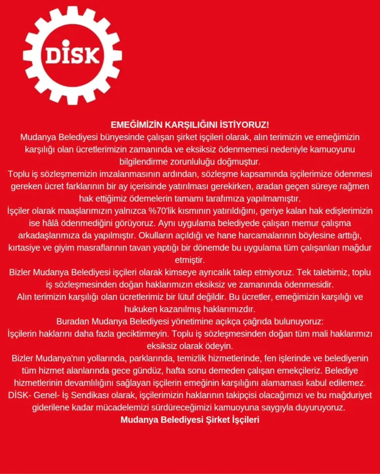 Mudanya İşçileri Ücretlerini Zamanında İstiyor!